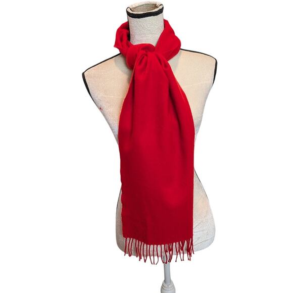 Made in Scotland 100% Cashmere Red Scarf Fringe Soft Winter Christmas Holiday - Picture 2 of 4